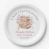 A New Chapter Begins Pink Bow Book Baby Shower Pappteller (Vorderseite)