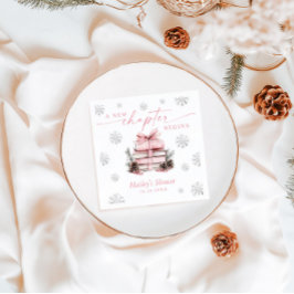 A New Chapter Begins, Pink Bow Winter Baby Shower Serviette