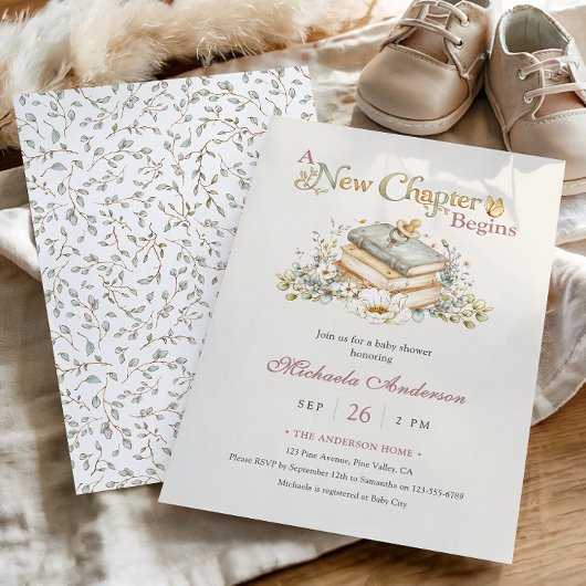 A New Chapter Begins Rustic Book Theme Baby Shower Einladung