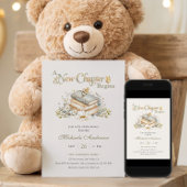A New Chapter Begins Rustic Book Theme Baby Shower Einladung