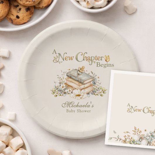 A New Chapter Begins Rustic Book Theme Baby Shower Pappteller