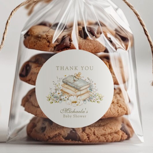 A New Chapter Begins Rustic Book Theme Baby Shower Runder Aufkleber