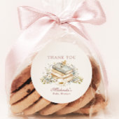 A New Chapter Begins Rustic Book Theme Baby Shower Runder Aufkleber