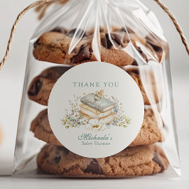 A New Chapter Begins Rustic Book Theme Baby Shower Runder Aufkleber