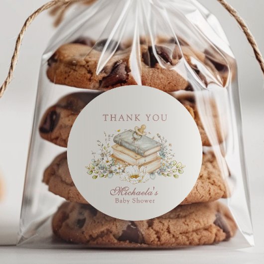 A New Chapter Begins Rustic Book Theme Baby Shower Runder Aufkleber