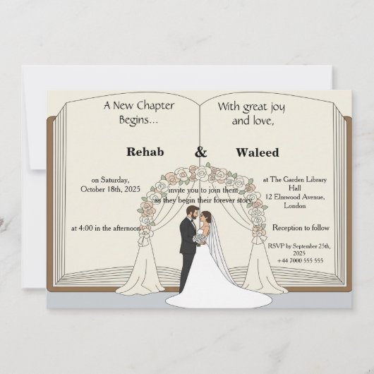 A New Chapter Begins Storybook Wedding IInvitation Einladung (Vorderseite)