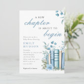 A New Chapter Blue Baby Shower Einladung (Stehend Vorderseite)
