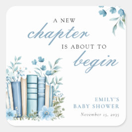A New Chapter Blue Baby Shower Quadratischer Aufkleber