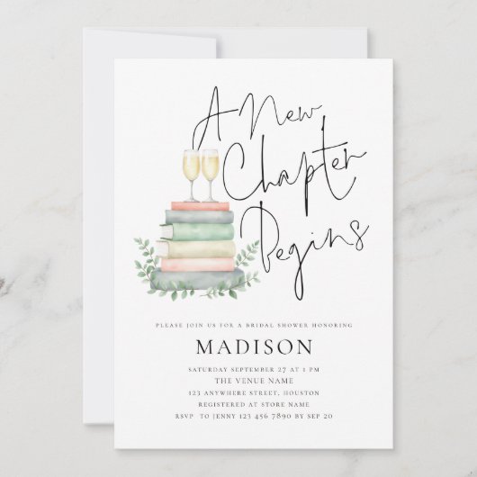A New Chapter Books Bubbly Bridal Shower Einladung (Vorderseite)