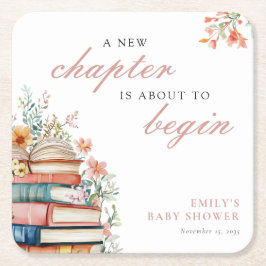 A New Chapter Floral Baby Shower Rechteckiger Pappuntersetzer
