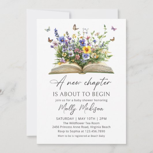 A new Chapter Is About To Begin Baby Shower Einladung (Vorderseite)