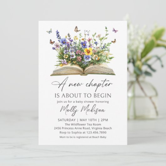 A new Chapter Is About To Begin Baby Shower Einladung (Stehend Vorderseite)