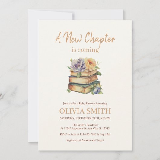 A New Chapter is Coming, Books With Flowers Einladung (Vorderseite)