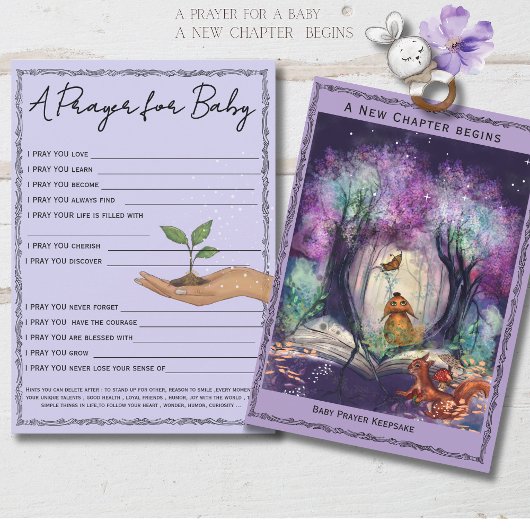 A New Chapter Storybook Forest  Baby Prayer Card Einladung