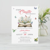 A New Chapter Watercolor Floral Book Butterflies Einladung (Stehend Vorderseite)