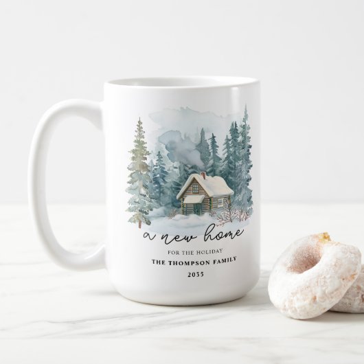 A New Home Calligraphy Holiday Moving Keepsake Kaffeetasse (Mit Donut)