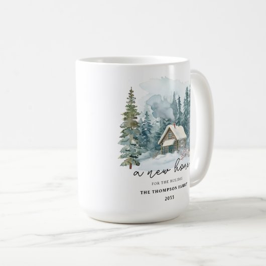 A New Home Calligraphy Holiday Moving Keepsake Kaffeetasse (VorderseiteRechts)