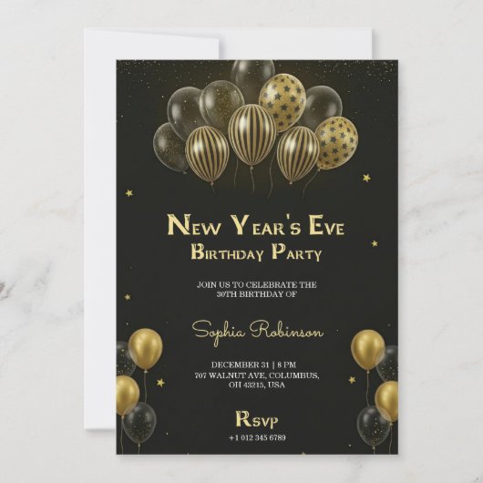 A New Year's Eve birthday party invitation with go Einladung (Vorderseite)