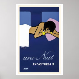 A Night in a Sleeper Car Train Vintage Travel Poster