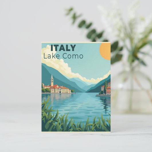 A Nostalgic Classic Travel Poster – Italy Lake Com Postkarte (Stehend Vorderseite)