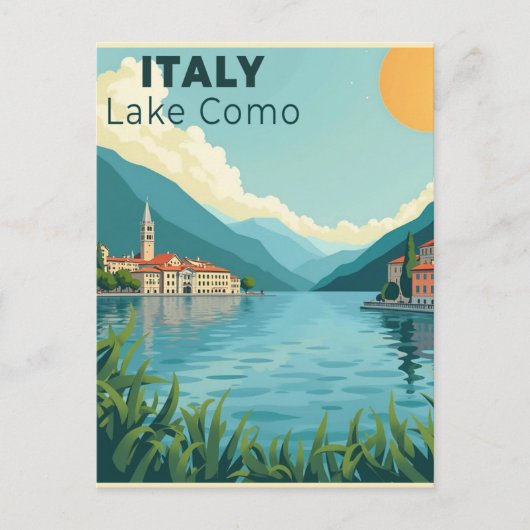 A Nostalgic Classic Travel Poster – Italy Lake Com Postkarte (Vorderseite)
