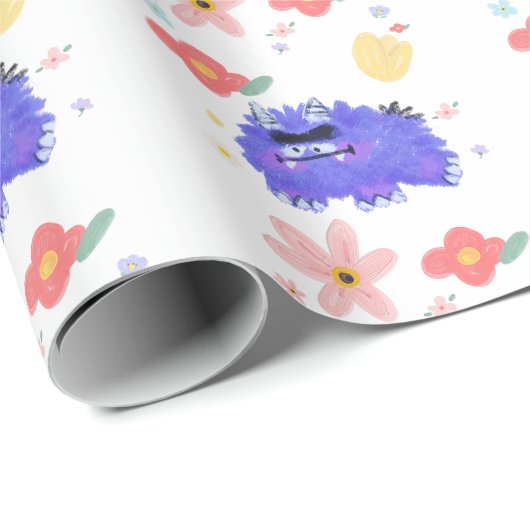 A Not-So-Scary Monster in a Flower Patch Tote Bag Geschenkpapier (Rolleneckpunkt)