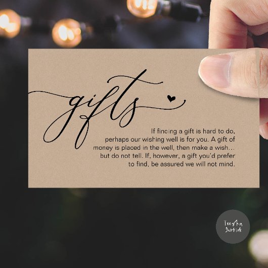 A note on gifts, Modern Romantic Wedding  Begleitkarte