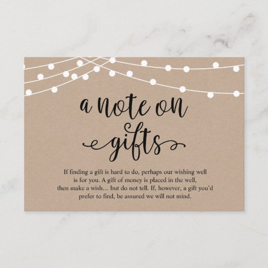 A Note On Gifts, Rustic Wedding Begleitkarte (Vorderseite)