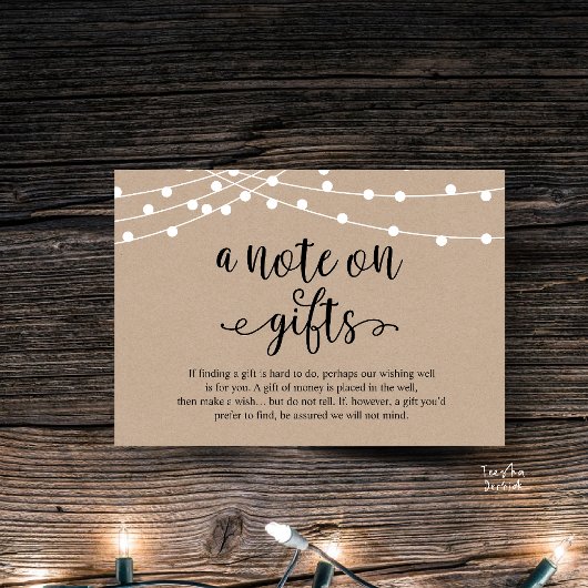 A Note On Gifts, Rustic Wedding Begleitkarte
