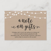 A Note On Gifts Rustic Wedding Kraft String Lights Begleitkarte (Vorderseite)