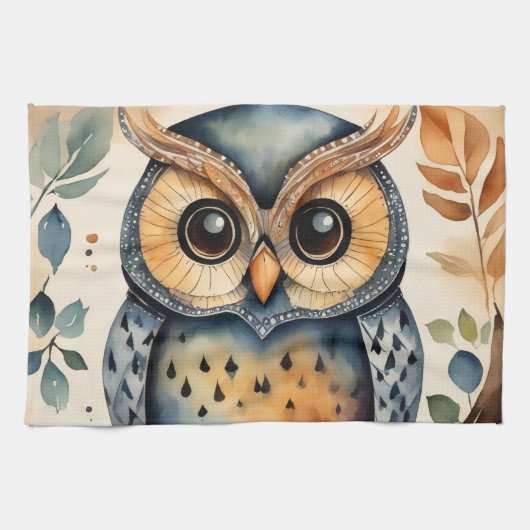 A owl that has a primitive touch Kitchen Towels Geschirrtuch (Horizontal)