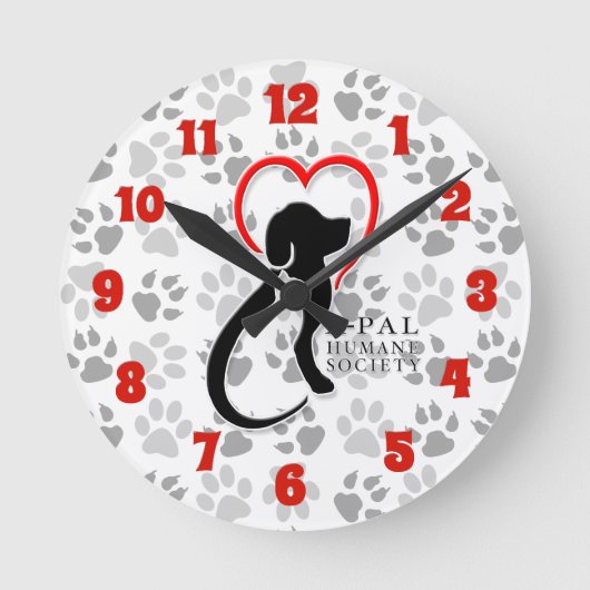 A-PAL - Logo mit Paw-Prints Runde Wanduhr (Vorderseite)