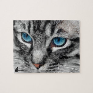 A-PAL - Silbertablette Katze mit blauen Augen Nah Puzzle