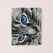 A-PAL - Silbertablette Katze mit blauen Augen Nah Puzzle (Vertikal)