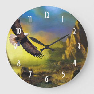 A Patriotic Design with Bald Eagle Flying High Große Wanduhr