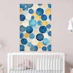A pattern of overlapping circles in shades of blue poster<br><div class="desc">A pattern of overlapping circles in shades of blue,  beige,  and gold.

Style: Abstract with watercolor techniques.
Colors: A palette of deep blues,  aqua,  beige,  and gold accents.
Use: This pattern is often used for wall art,  wallpaper,  or digital backgrounds.</div>