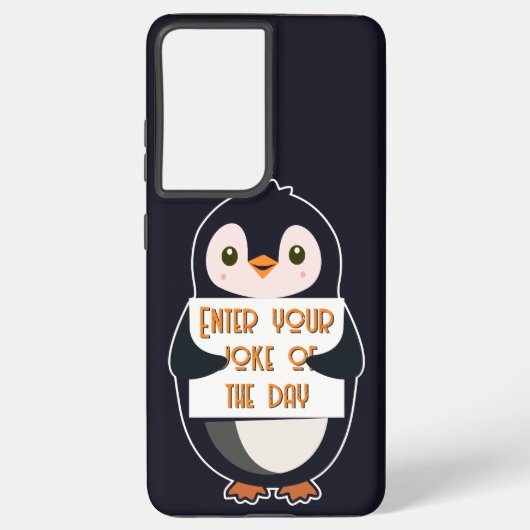 A penguin holding a sign with custom text samsung galaxy hülle (Rückseite)