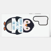 A penguin holding a sign with custom text samsung galaxy hülle (Rückseite (Horizontal))