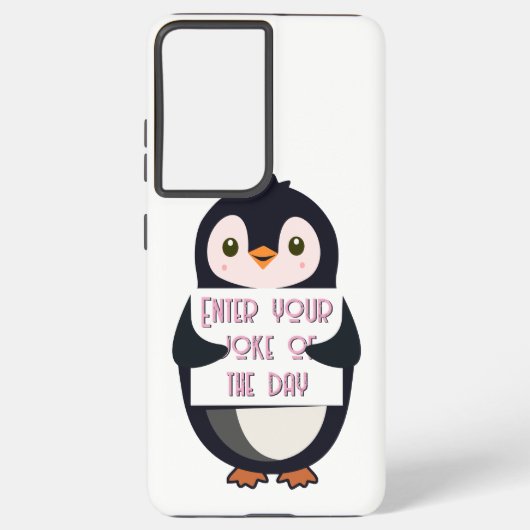 A penguin holding a sign with custom text samsung galaxy hülle (Rückseite)