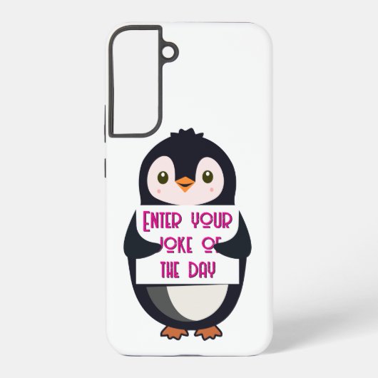 A penguin holding a sign with custom text samsung galaxy hülle (Rückseite)