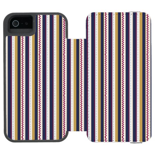 A phone case with vertical stripes in navy yellow incipio iPhone Geldbeutel-Hülle (Folio Geöffnet)