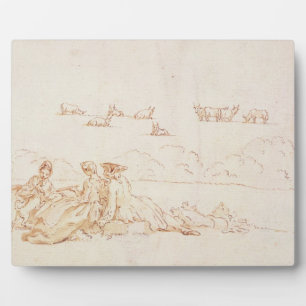 A Picnic: Two Ladies and a Gentleman (brown wash w Fotoplatte