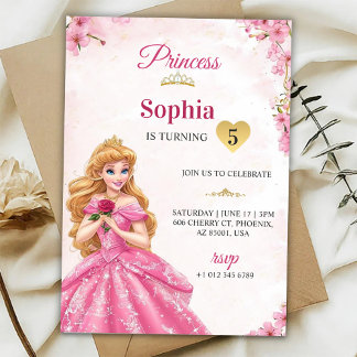 A pink princess-themed birthday invitation  einladung