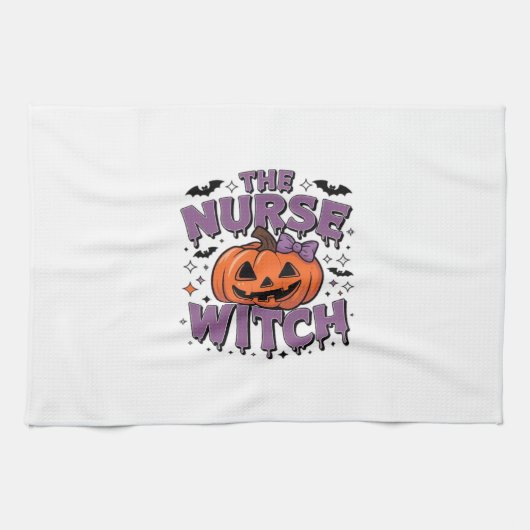 A playful design featuring a pumpkin witch with a geschirrtuch (Horizontal)