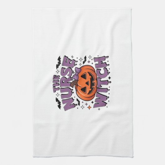 A playful design featuring a pumpkin witch with a geschirrtuch (Vertikal)