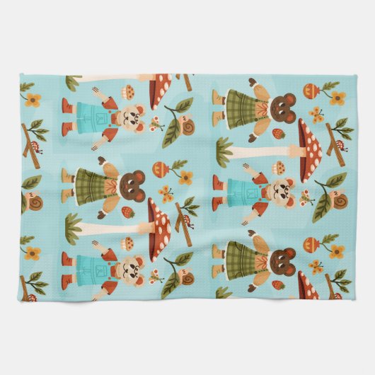 A playful fabric pattern featuring cartoon animals geschirrtuch (Horizontal)