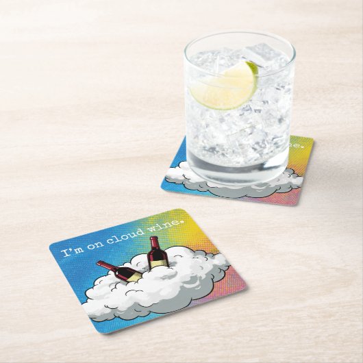 A playful pop-art coaster "On Cloud Wine" Rechteckiger Pappuntersetzer (Vor Ort)