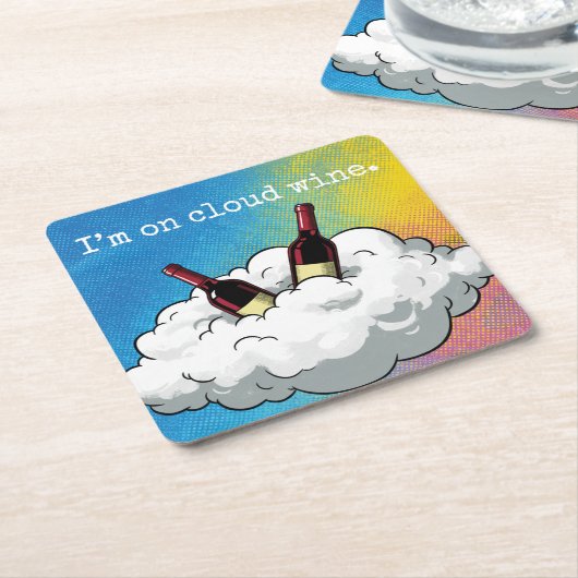 A playful pop-art coaster "On Cloud Wine" Rechteckiger Pappuntersetzer (angewinkelt)