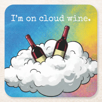 A playful pop-art coaster "On Cloud Wine" Rechteckiger Pappuntersetzer