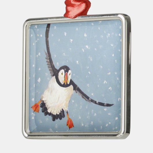 "A Playful Puffin" Square Ornament (Links)